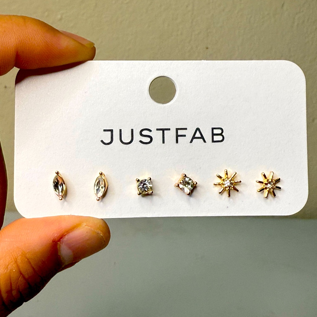 “Just Fab” Gold Earring Studs With Rhinestones 3 Pair